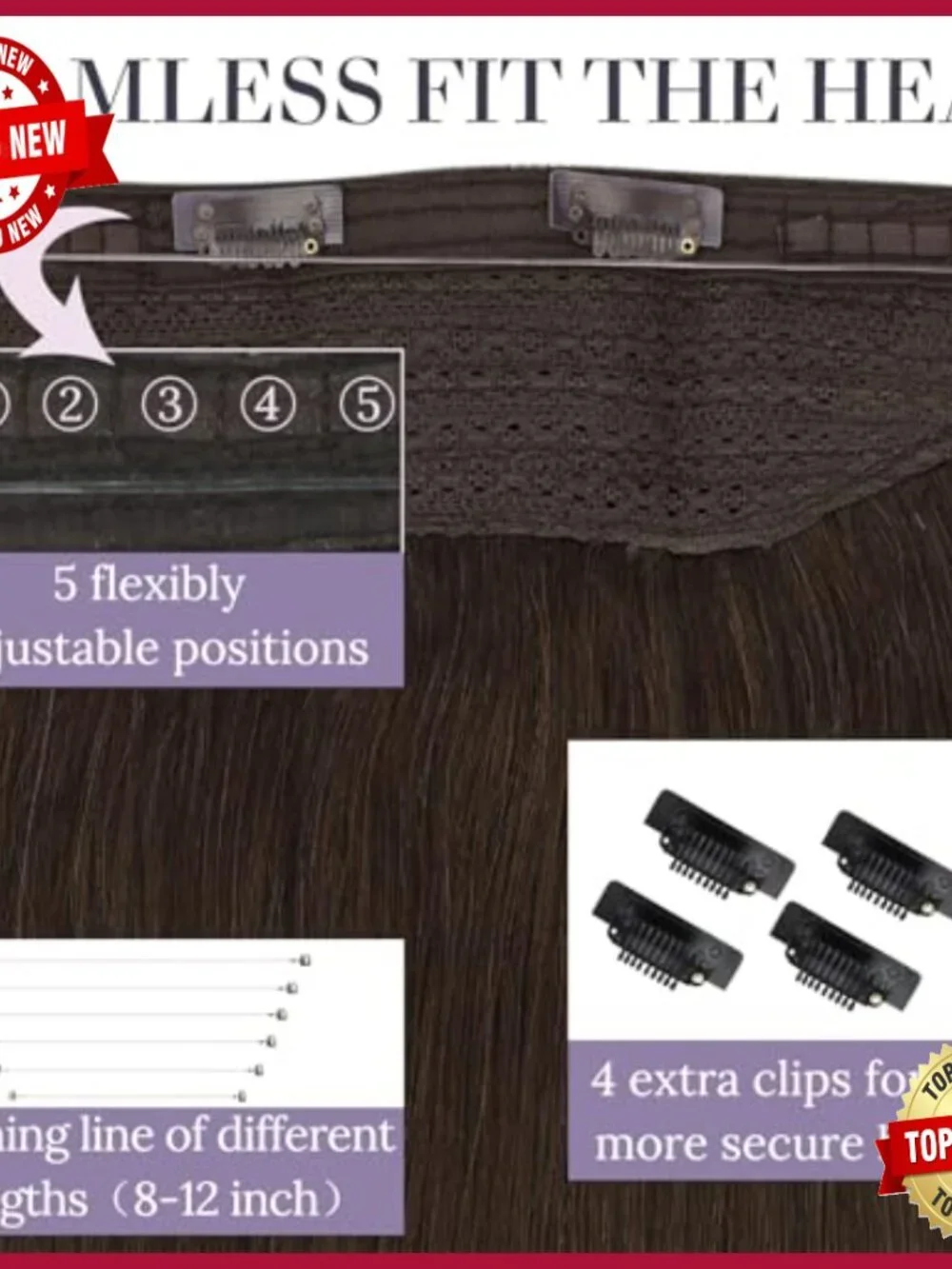 16 Inch Human Hair Extensions with Adjustable Wire Clip for Volume